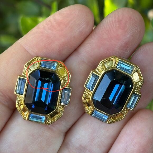 1928 Jewelry Sapphire Blue Glass Earring & Pendant Set Art Deco Revival - Picture 7 of 7